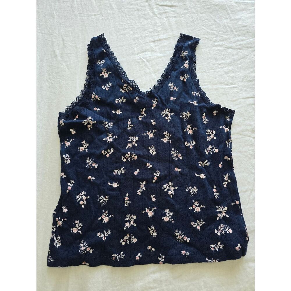 Superdry Navy Floral Lace-Trim Camisole - Picture 1 of 4